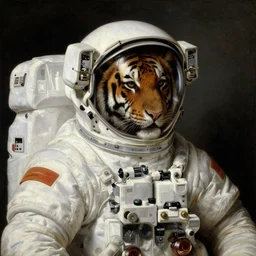painting of a  tiger as an astronaut wearing a helmet  by George Stubbs, renaissance painting, oil painting, old master