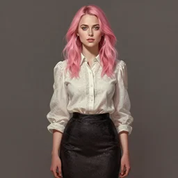 full body portrait, teenage keira knightley, pink hair, sultry, realistic, hoop earrings, skirt, shirt, intricate, elegant, highly detailed, digital painting, artstation, concept art, smooth, sharp focus, illustration, art by wlop, mars ravelo and greg rutkowski