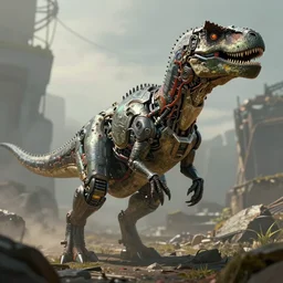 detailed concept art of a cyborg dinosaur by james gurney in the style of greg rutkowski, depth of field, unreal engine, 8 k, sharpness, artstation, award - winning realistic sci - fi concept art.