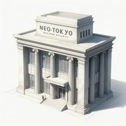 Concept Art Sketch of neo-Tokyo Maximum Security Bank, in the Style of Akira, Syndicate Corporation, Anime, Dystopian, Highly Detailed, Red Skyscraper, Helipad, Special Forces Security, Giant Crypto Vault, Docks, Shipping Containers, Helicopter Drones, 19XX :2 Akira Movie style : 8