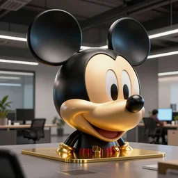 giant destroyed head of cyberpunk mickey mouse, in netflix office, by beeple, dystopia, golden ratio, octane render, unreal engine 5, trending on artstation, 8 k