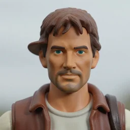 harrison ford indiana jones!!! neca!!! f plastic action figure by neca face close up headshot in the style of neca, character by neca, soft flat light, overcast