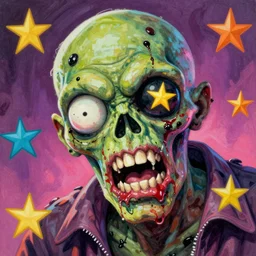 hyper detailed masterpiece, toothsome zombie star pattern, jean giraud, vibrant, t