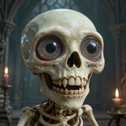 horror stories movie creatures, big eyes, bones, tooth, sharp focus, smooth, digital illustration, by mcbess, dore, by alexander mcqueen, trending on artstation, depth of field, detailed and intricate gothic environment, 8 k resolution, hyperrealistic, octane render