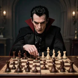 Dracula melancolicly play chess, award winning photo