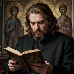 vicious facial expression, hyper - realistic photo of stalin reading necronomicon and comprehending black magic, muted colour, deep shadows and light, super detail, very detailed drawing, 8 k, cinematic lighting, epic composition, orthodox icon stylisation, soviet poster stylisation, trendy art station, very high detail, stunning, hdr, smooth, sharp focus, high resolution, award winning photo, dslr, 5 0 mm