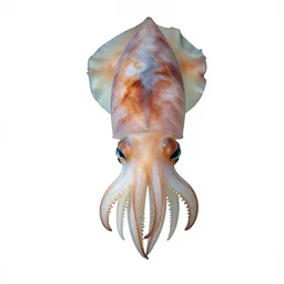 baby cuttlefish, high detail photograph, full body, isolated on a pure white background, centered, entire subject in frame, sharp focus, soft studio lighting