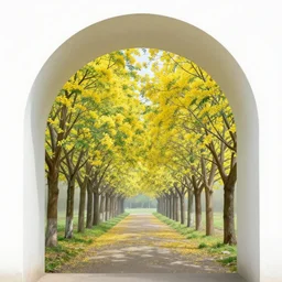 an infinite archway tunnel of laburnum trees in bloom painted by auguste couder