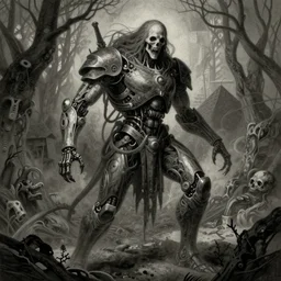 vincent di fate, syd mead, hyperrealism gustave dore, no scale, horrific ghostly ghastly cybernetic combat necromancer, sorcerer of fear, death cult satanic hyperviolent demigod astronaut deity disproportionately perfect and get also chaotic apophasis hyperrealism photo - realistic lifelike meme