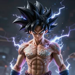 warrior girl, muscular girl, wild spiky black saiyan hair, long spiky hair, electrified hair, insane hair, electrical aura, high voltage, ultra realistic, intricate details, highly detailed, subsurface scattering, photorealistic, octane render, 8 k, art by artgerm, greg rutkowski, magali villeneuve, alphonse mucha