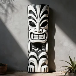 a white and black tiki beatnik!!, stencil art by shag, clean bold lines