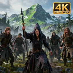 witch trial, angry crowd, fantasy artwork, nordic scenery, snowy green mountain, hd, hdr, ue 5, ue 6, unreal engine 5, cinematic 4 k wallpaper, 8 k, ultra detailed, high resolution, artstation, award winning