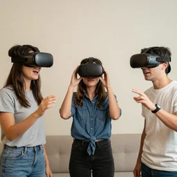 friends playing with virtual reality together