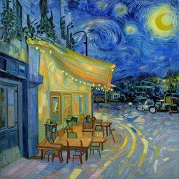 Realistic version of Cafe Terrace at night by Vincent Van Gogh