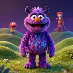 3 d model of a furry adorable sinister muppet monster by jim henson and alexander jansson : 1 | spectral color, electric color, rolling hills : 0. 9 | fantasy : 0. 9 | by dave melvin : 0. 4 | unreal engine, deviantart, artstation, octane, finalrender, concept art, hd, 8 k resolution : 0. 8