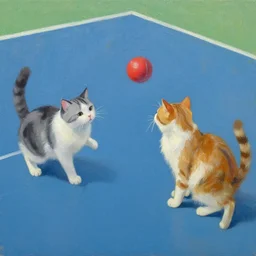 dois gatos a jogar pingue - pongue, oil painting