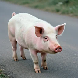 color film still, a pig walking on the road ; babe ( 1 9 9 5 )