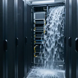 waterfall in the server room, photo, high quality, 8 k,