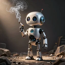 chappie the robot, smoking a cigarette, tons of smoke