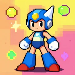 megaman, pixel art, colorful