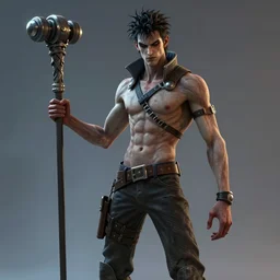 an epic fantasy comic book style portrait painting of a skinny, lean and cruel man with a club, unreal 5, daz, hyperrealistic, octane render, cosplay, rpg portrait, dynamic lighting