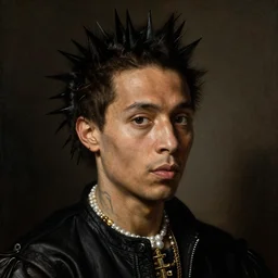 Renaissance portrait painting of a punk Lil Uzi Vert with spiked hair, realistic