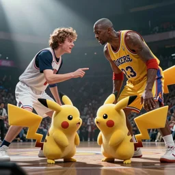 rowan aktinson and larry bird battling it out with pokemon