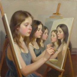 painting of a young woman painting herself, recursive illusion