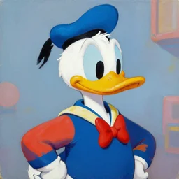 greg manchess portrait painting of donald duck as overwatch character, medium shot, asymmetrical, profile picture, organic painting, sunny day, matte painting, bold shapes, hard edges, street art, trending on artstation, by huang guangjian and gil elvgren and sachin teng