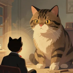 political propaganda illustration of a powerful cat. Big Poochie is watching 1984