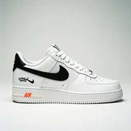 a studio photoshoot of A Nike Air Force 1 designed by Virgil Abloh, mesh fabrics, Off-White, realistic, color film photography by Tlyer Mitchell, 35 mm, graflex