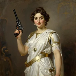 Padme Amidala holding a blaster, oil painting by William-Adolphe Bouguereau