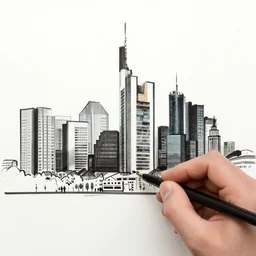 minimalist hand drawing of frankfurt skyline