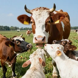 happy cow eating his friends