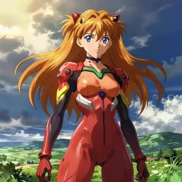 asuka from evangelion as a jojo charachter, art by WIT Studio