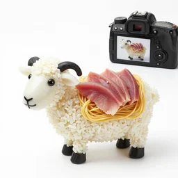 edible sheep made of rice, noodles and tuna sashimi from the beautiful'food art collection ', dslr