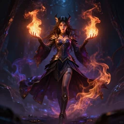 beautiful dark magician girl controlling coloured flames, full body, mystical, ultra detailed, 4k ,