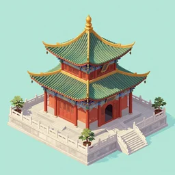 top three quarter isometric view of traditional chinese temple in yunnan, painted by greg rutkowski