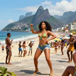 favelas in rio, beautiful brazilian women, music, dancing, locals, nightlife, hustlers and street - walkers, beach, ocean, fun, octane render, unreal 5, 8 k digital art, highly detailed, in the style of boondocks