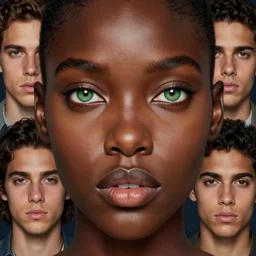 stunning goddess of life portrait, dark skin and clear green eyes. realistic, symmetrical face. art by bowater charlie, mark brooks, julie bell, arian mark, tony sandoval