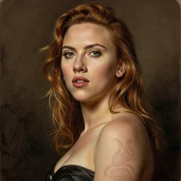engraving portrait of scarlet johansson with sleeve tattoo by gustave dore