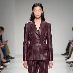 ektachrome, youthful asian demure, issey miyake pleats, exquisite features, feminine cut, frontiers in flight leather suit, issey miyake pleats, paul bellaart