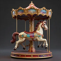 a 3d sculpt of a colourful baroque evil circus carousel horse, dark souls