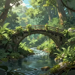 an intricate concept art illustration of an undergrowth river bridge, anime style, global illumination, digital art, photorealistic movie still, style ivan talavera and artgerm, hyper realistic, photorealistic, octane render, trending on artstation, cgsociety, cinematic light, 8 k