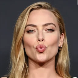 a portrait of margot robbie doing a kissing face, highly detailed