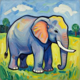 paint elephant in a farm picasso style