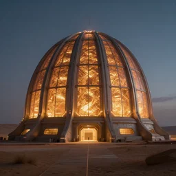 a glowing sci - fi nuclear containment building in a still from dune ( 2 0 2 1 ), wide - shot, intricate, 4 k, sense of hope