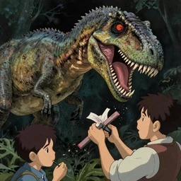 a very dull still from jurassic park ( 1 9 9 3 ) of a velociraptor ripping a scientist. painting by studio ghibli. close up on the faces, perfect art, grimdark, trending on pixiv fanbox.