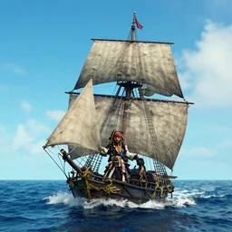 pirates of the caribbean, the black pearl, sailing on a beautiful ocean, 3 d render