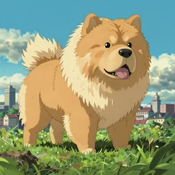 a giant chow chow attacking a city, by studio ghibli, by hayao miyazaki, beautiful anime